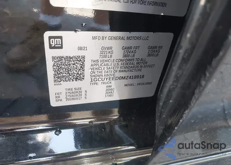 2021 Chevrolet Silverado 1500 4Wd Short Bed Rst из США, поврежденный, VIN 1GCUYEED0MZ418918